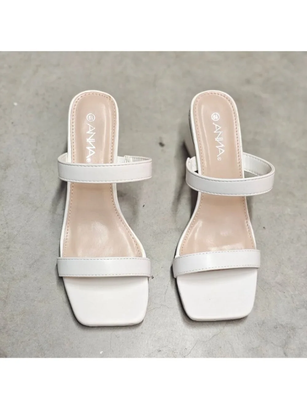 White Faux Leather Block Heel Sandals With Double Straps & Square Toe For Women - Picture 10 of 15